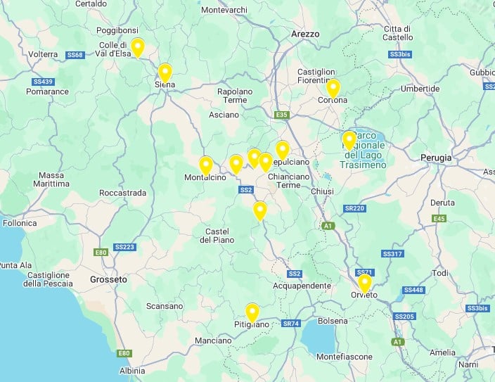 Central Tuscany itinerary map